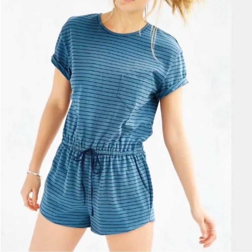 Blue Urban Outfitters BDG Short Sleeve Striped Romper [Medium]